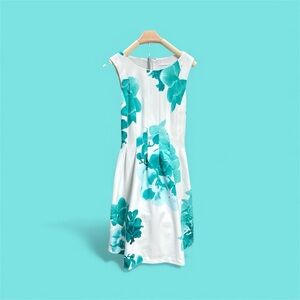 Elegant Floral White and Teal Dress